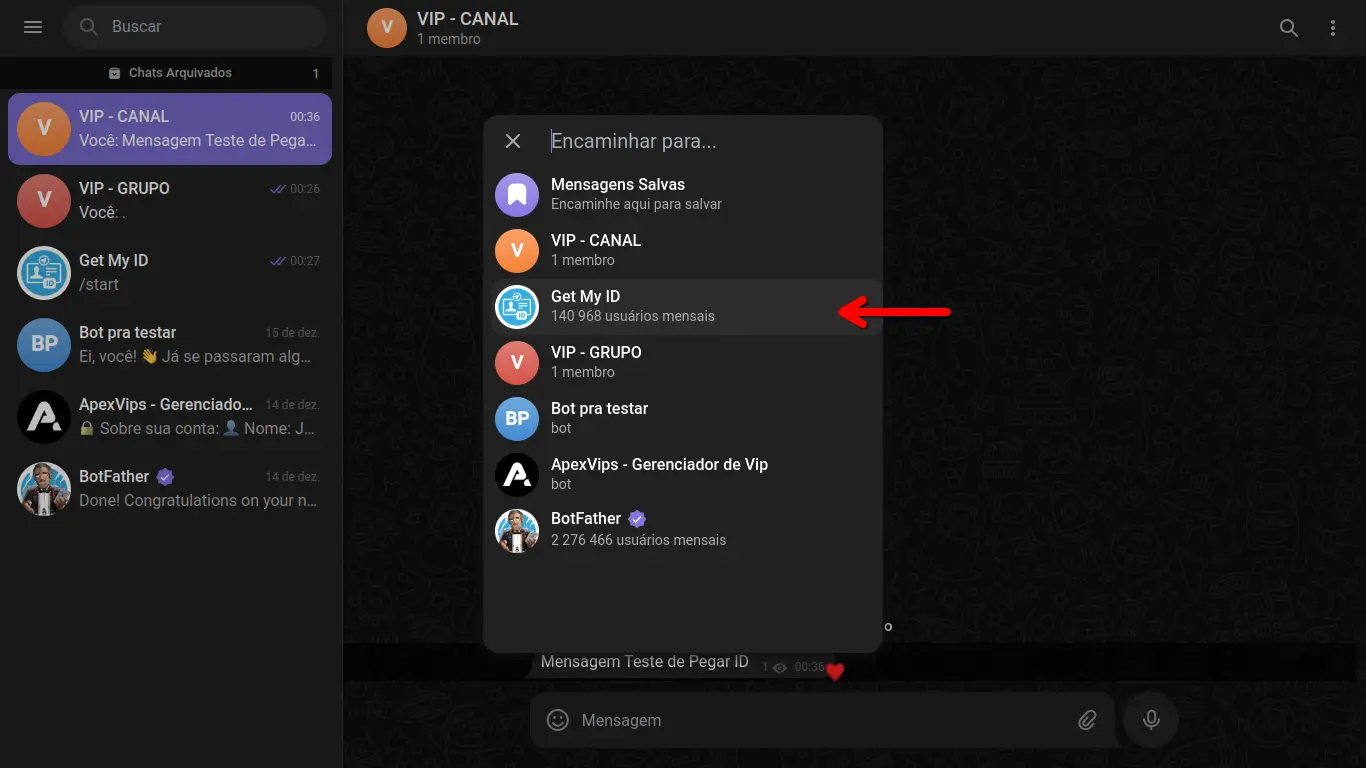 Selecionando o Chat do Bot