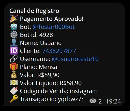 Notificações de Vendas no Canal