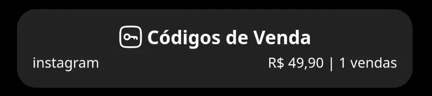 Dashboard com Códigos de Vendas