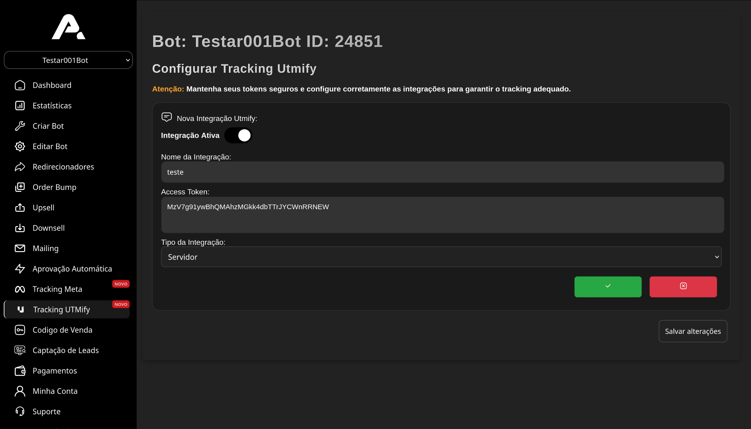 Configuração da API Token - Utmify ApexVips