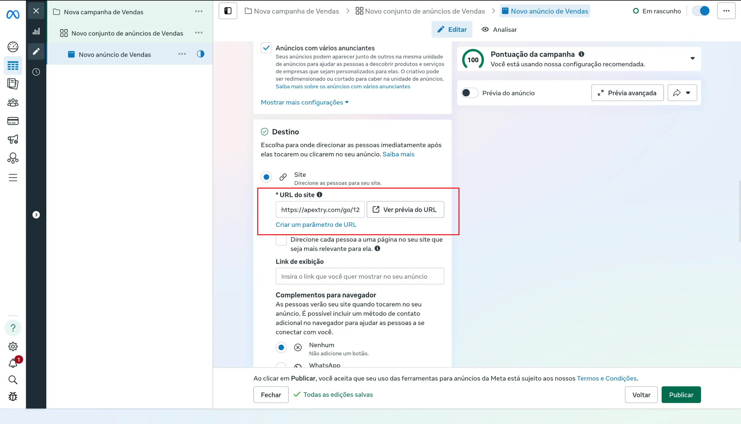 Campo URL do Site - ApexVips