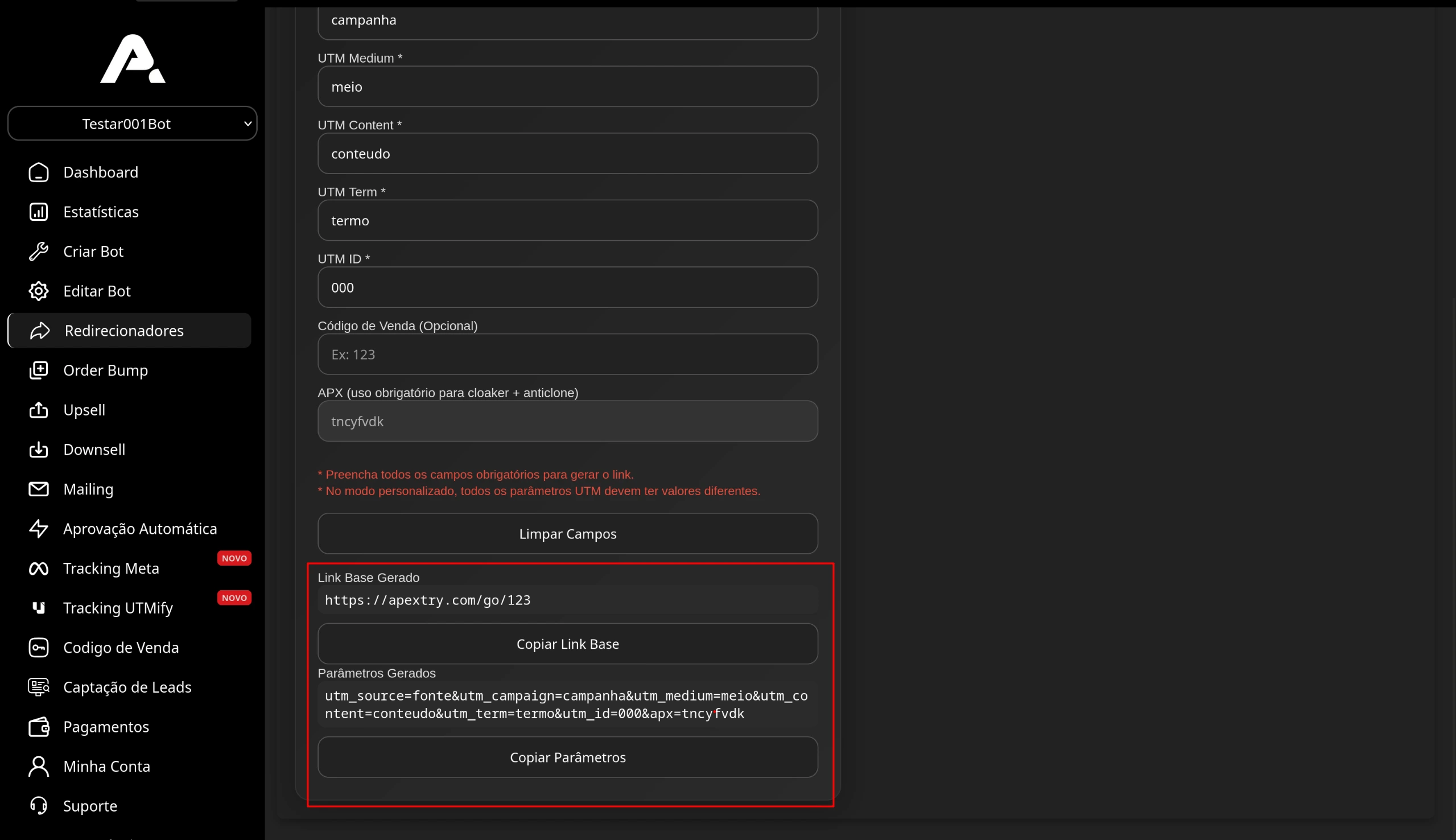 Link Gerado Personalizado - ApexVips
