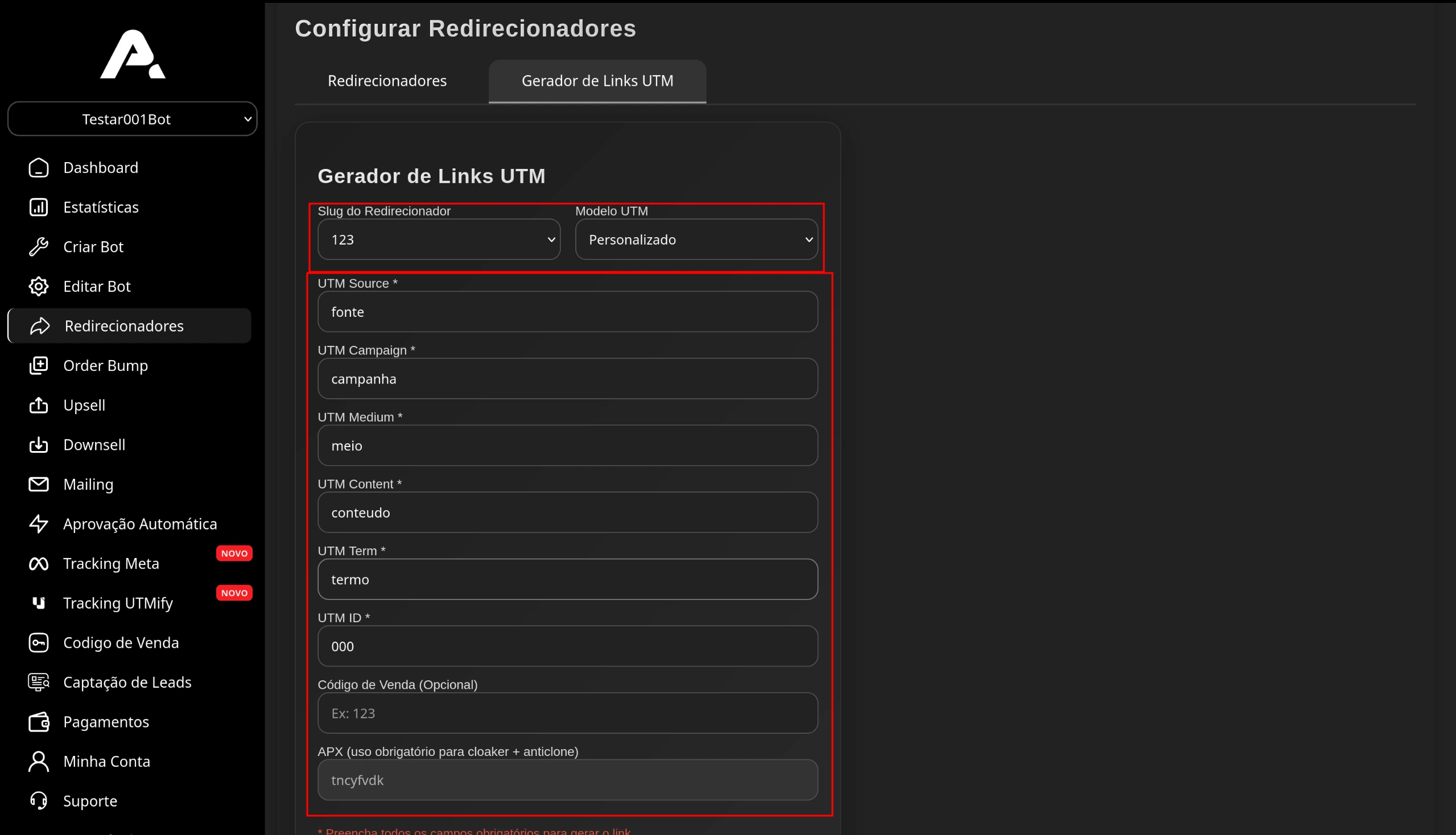 Gerador de UTMs Personalizados - ApexVips
